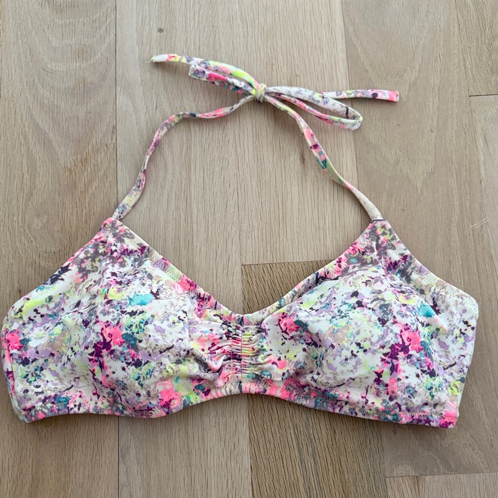Bright Floral Bikini Top with Tie Straps